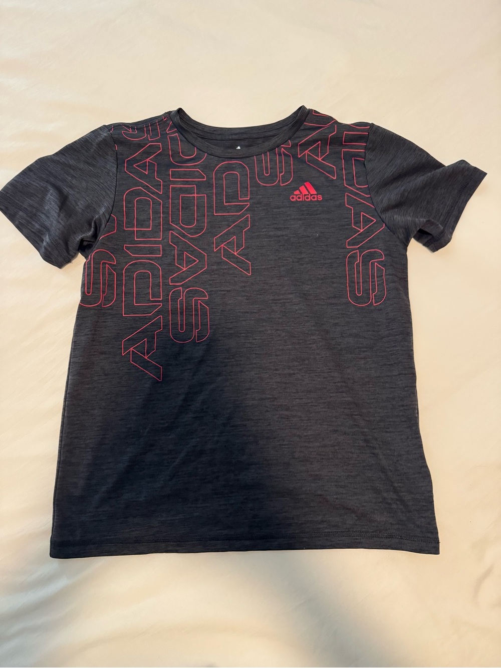 adidas Kids Short Sleeve Tee in Dark Gray with Red Logo